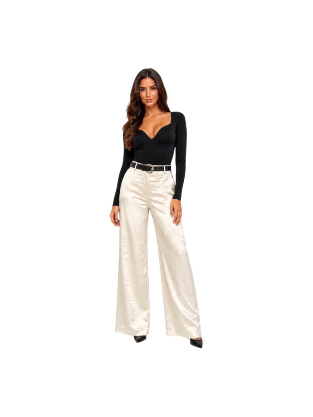 Milk + Honey NWT Ivory Satin Wide Leg High Rise Pants XS